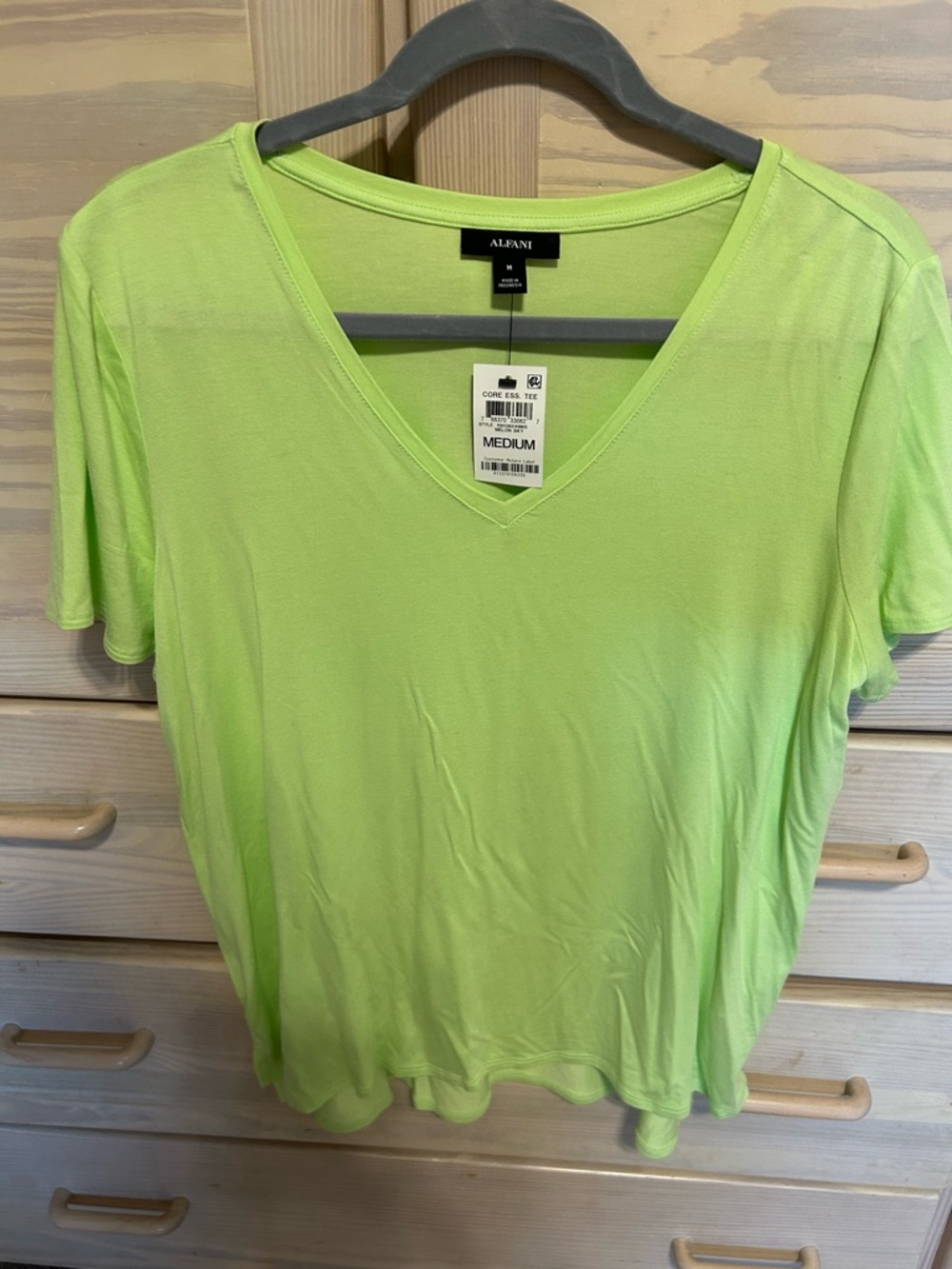Alfani V-Neck Short Sleeve Tee in Bright Lime